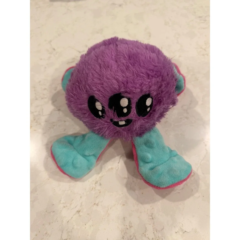 BarkBox Purple Three Eyed Monster Squeaky Plush Dog Toy Teal Pink Accent